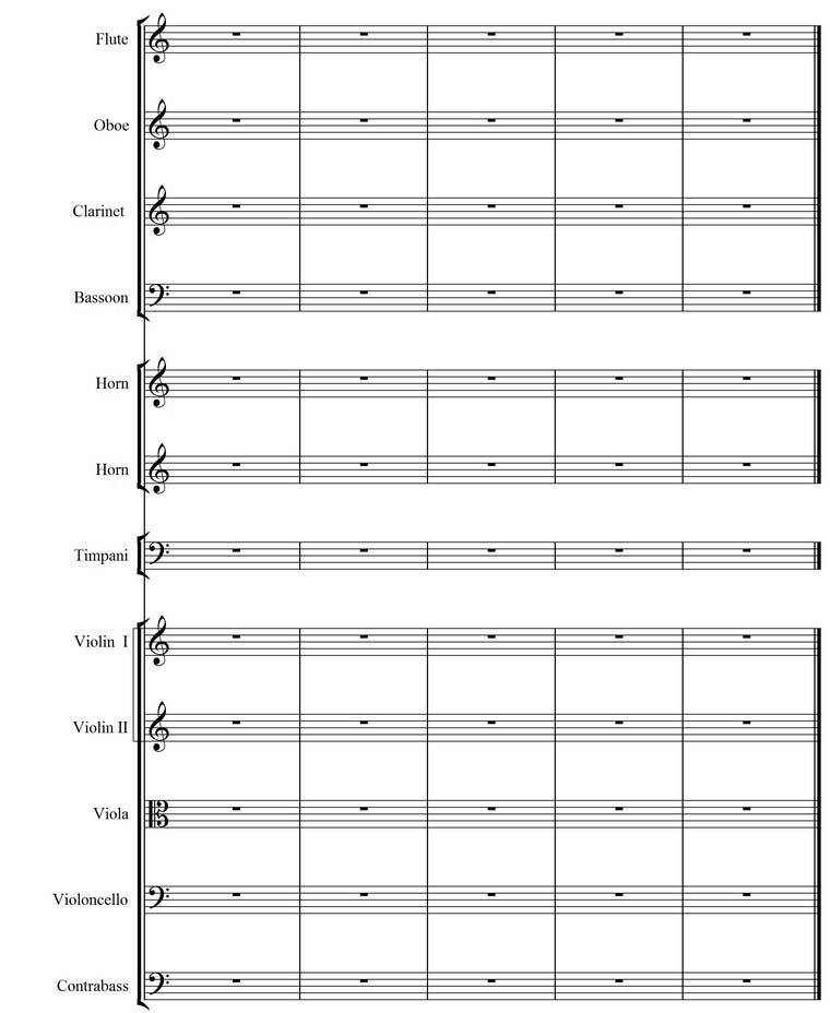 Полная партитурная система малого симфонического оркестра (без труб)