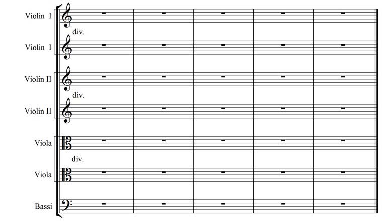 Полная партитурная система струнного оркестра с divisi